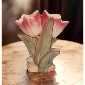 Vtg McCoy Double Tulip Flower Vase / Planter Pink & Green Pottery USA MCM Decor